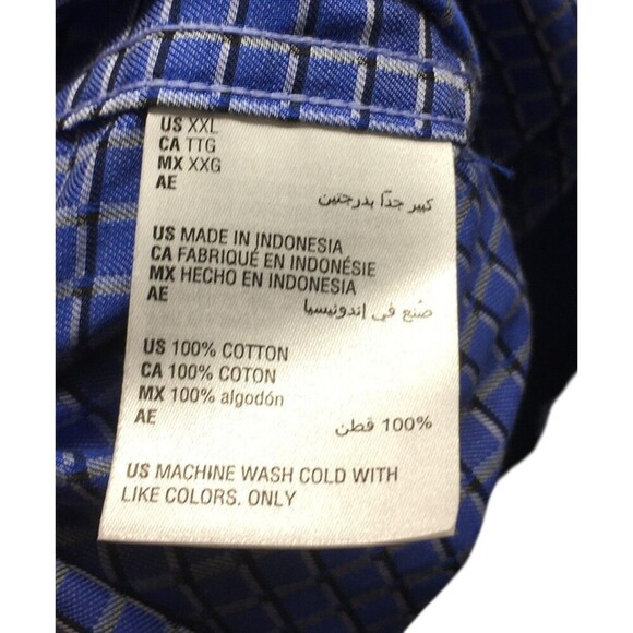 Tasso Elba Shirt Men's Size XXL Blue Plaid Button Up Long Sleeve Cotton - Picture 5 of 5